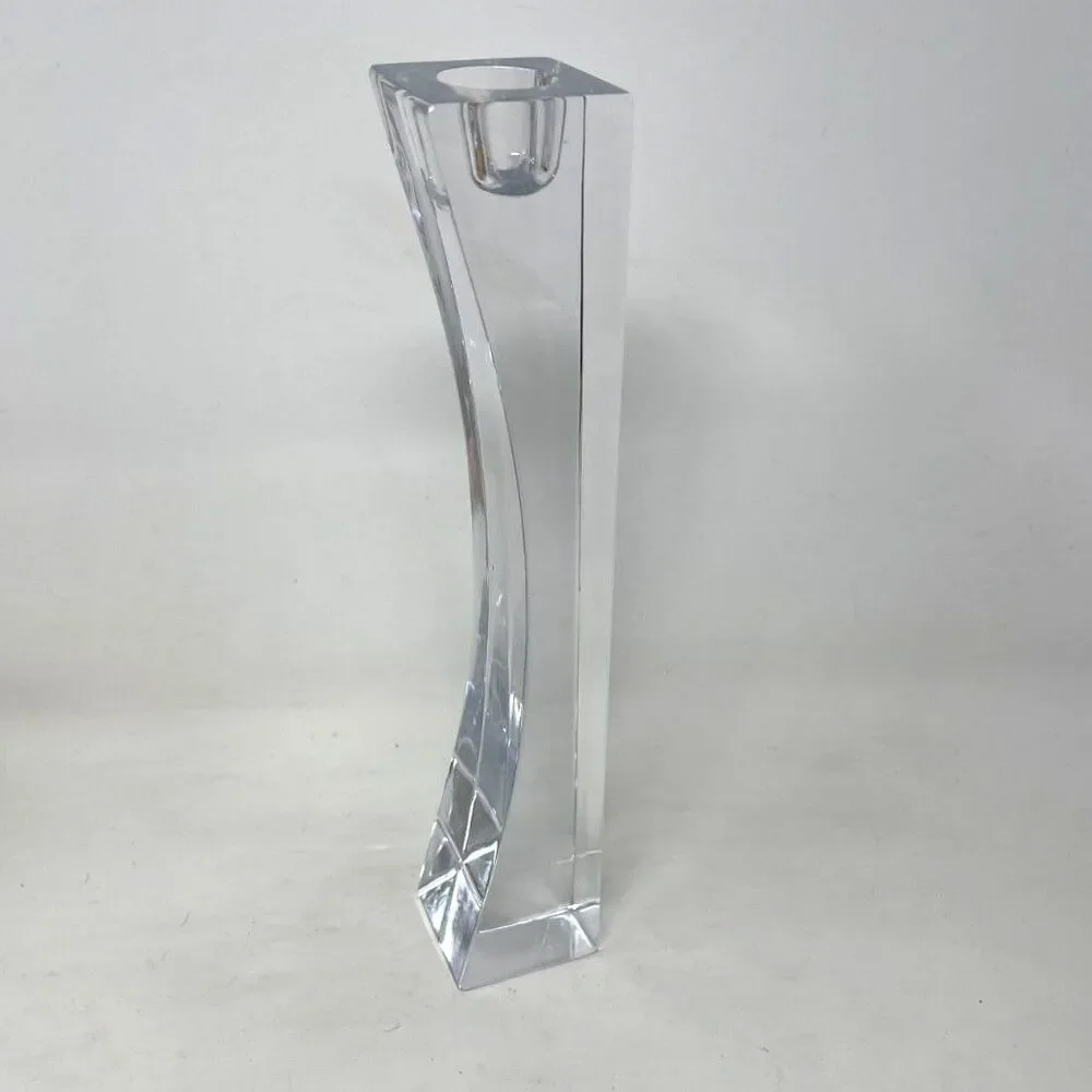 Nambe Kissing Lead Crystal Modern Tall MCM Glass Candlestick, 7